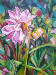 Painting of pink dahlias at Mitchell Park Durban