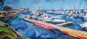 Painting of Durban Pint Yacht CLub and Chinese Dragon Boats