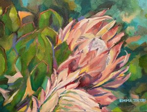 Protea painting in a green setting