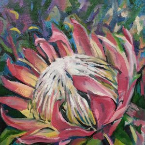 Protea painting with colourful background
