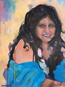 Commissioned portrait of a beautiful woman with dark black locks of hair