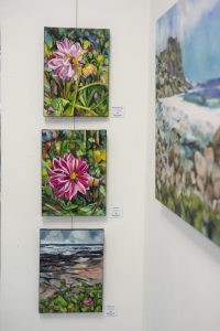 Colourful series of Dahlia paintings and Seascapes